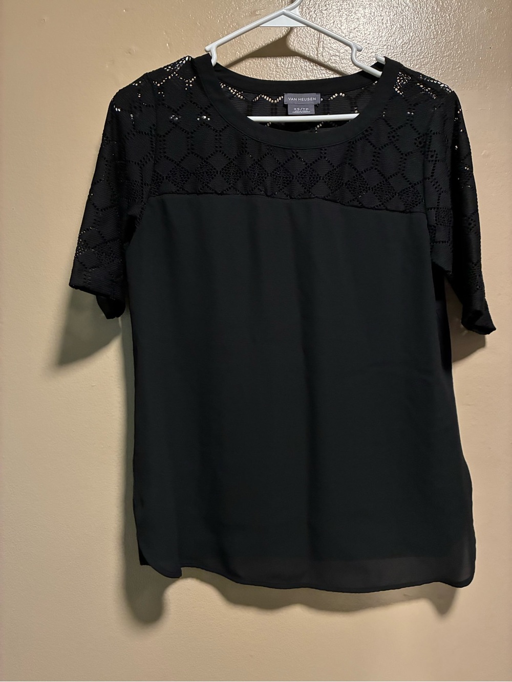 Van Heusen Black Lace Yoke Short Sleeve Blouse